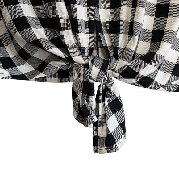 NWT Madewell Women’s Medium Black White Buffalo Check Short Sleeve Top Tie Front - Picture 5 of 8